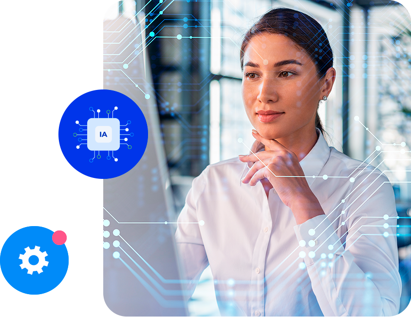 Mulher olhando para a tela de um computador