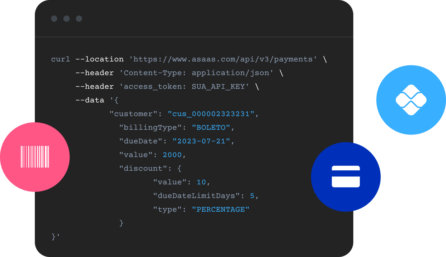 Linhas de código da API do Asaas