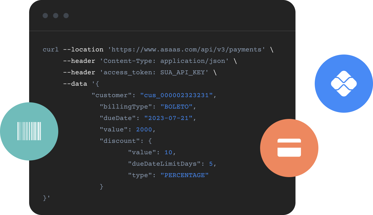 Linhas de código da API do Asaas
