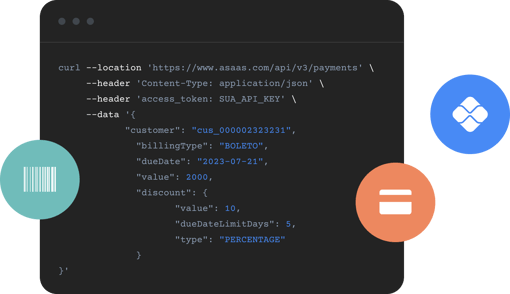 Linhas de código da API do Asaas Linhas de código da API do Asaas