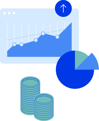 Ilustração de gráficos em crescimento e moedas