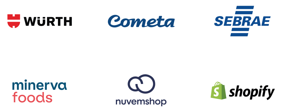 Logo da Wurth, Viação Cometa, SEBRAE, Minerva Foods, Nuvemshop e Shopify