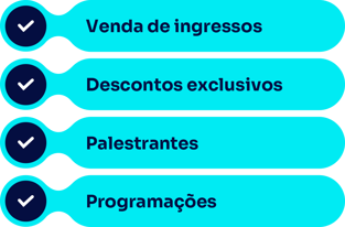 Venda de ingressos, descontos exclusivos, palestrantes e programações