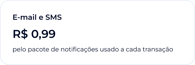 E-mail e SMS, R$ 0,99 pelo pacote de notificações usado a cada transação